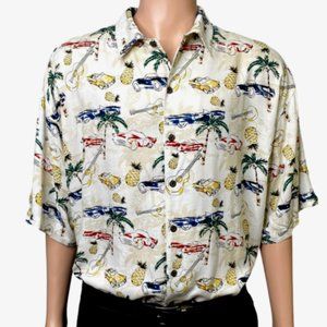RARE Vintage Natural Issue Mens XL Button‎ Up Short Sleeve Hawaiian Cars Shirt